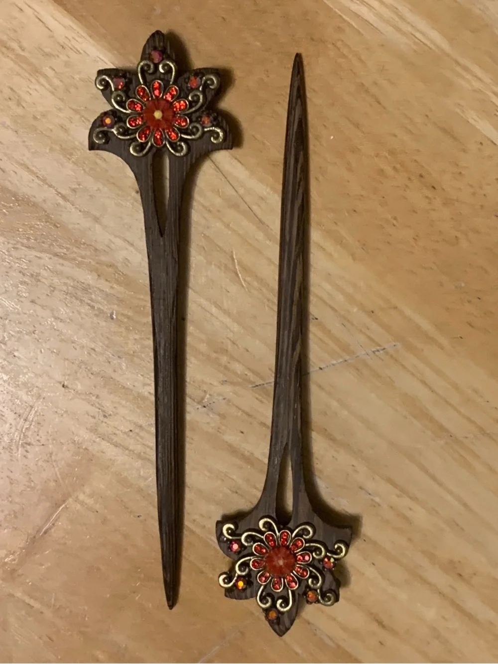 Vintage Style Wooden Hair Stick Pair